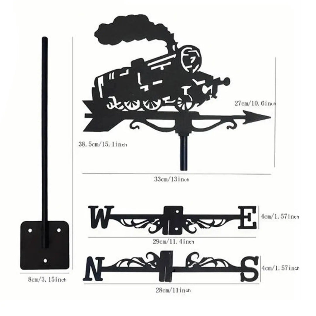 Train Metal Weathervane Wind Vane Iron Ornament Roof Mount Retro Weathercock Wind Direction, for Porch Deck Outdoor Yard Garden
