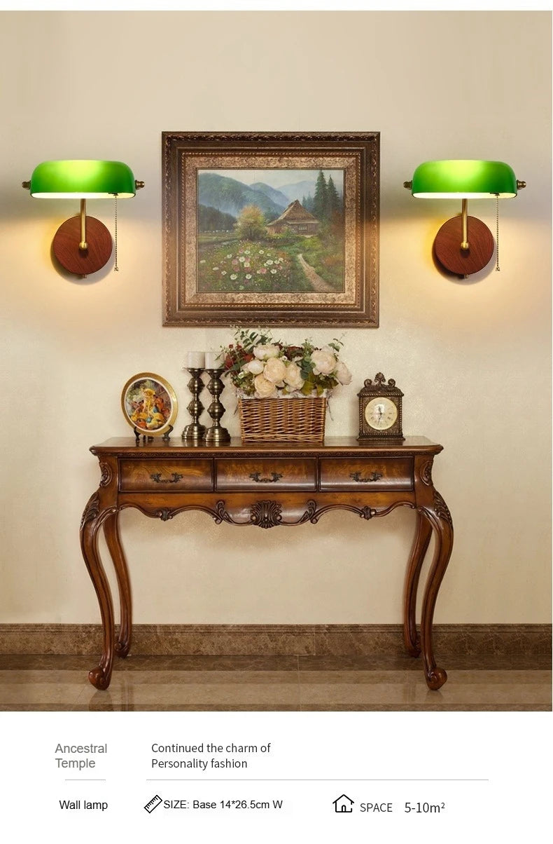Retro Wall Lamp Entrance Courtyard Entrance Living Room Corridor Hotel Green Glass Cover Atmosphere Sconce