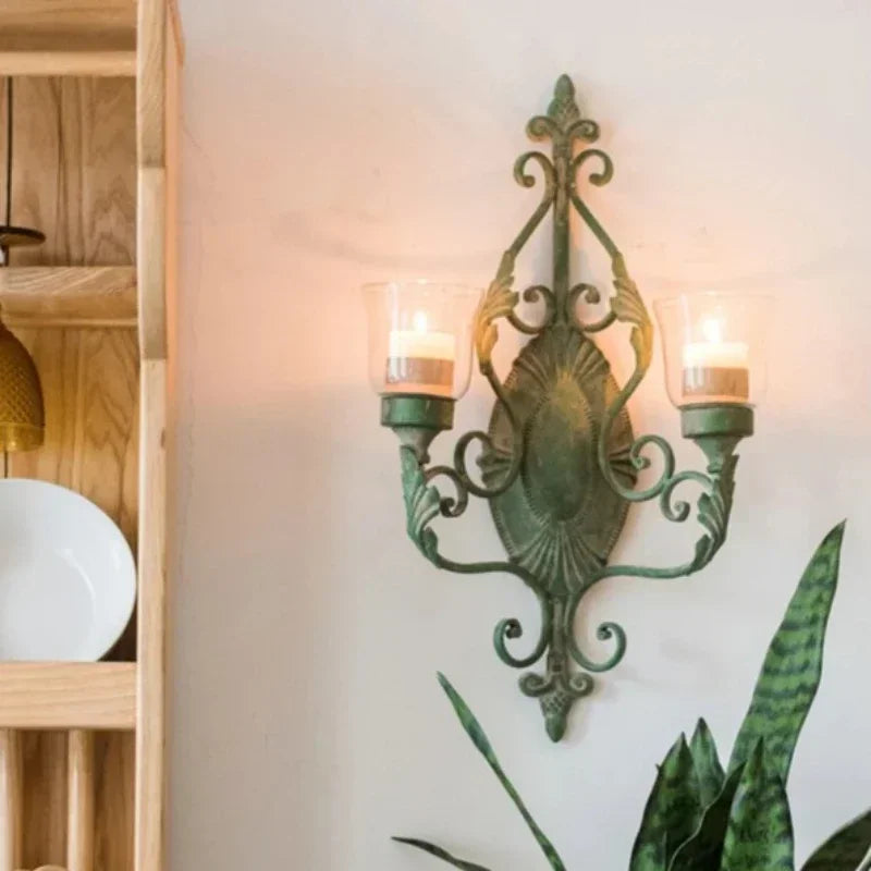 Juhan-Wall Hanging Candlestick, Wind Lamp, Retro Iron Art, Renovation Decoration, Grocery, Garden, Courtyard, French Style