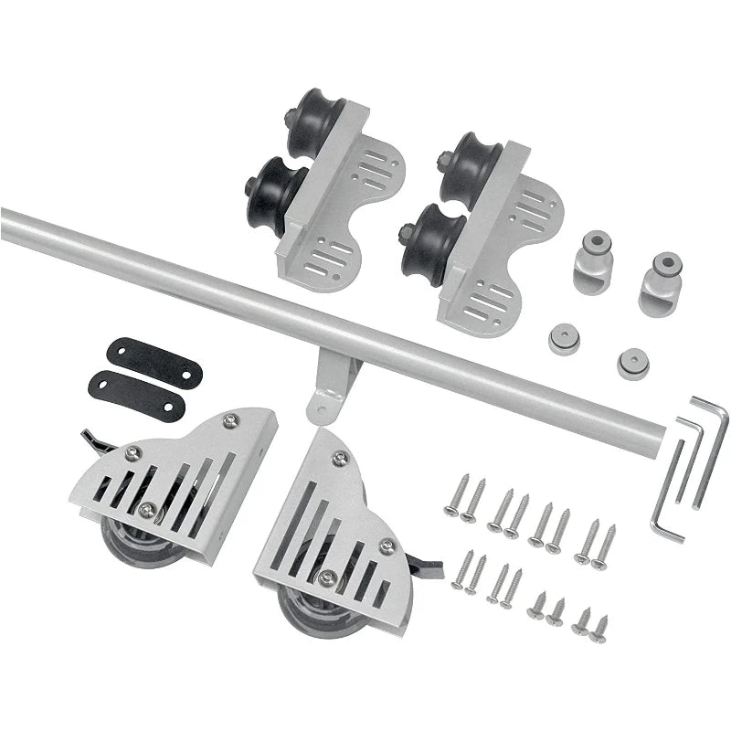 8FT(244cm)  Retractable Sliding Library  Hardware Kit No Ladder,Round Tube Rolling Ladder Track, Floor Roller with Brake