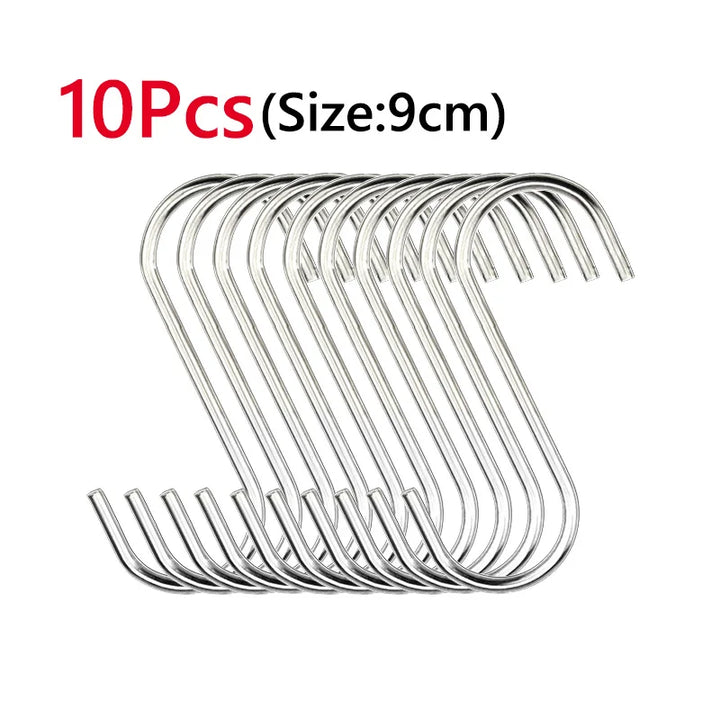 5/10Pcs S-Shape Hook Stainless Steel Clothes Bags Towels Plants Hanging Rack Multi-function Kitchen Bedroom Railing Hanger Hook