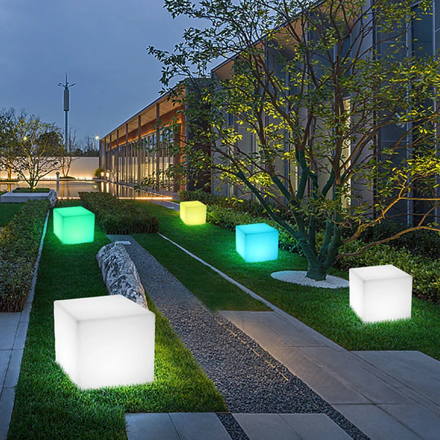 Battery Powered LED Glowing Cube Night Lights Remote 16 Colors Bar KTV Hotel Table Chair Lamps for Wedding Party Garden Decor