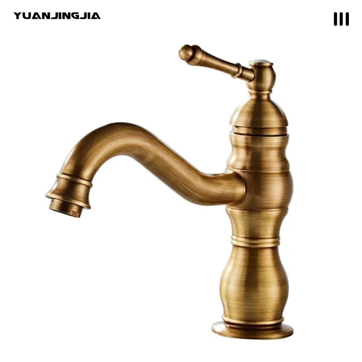 Vintage copper basin faucet French light luxury bathroom cabinet bathroom sink hot and cold water faucet can be rotated