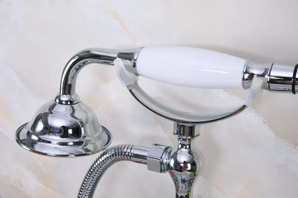 Dual Cross Handles Chrome Finish Bathroom Tub Faucet with Hand Held Shower Sprayer