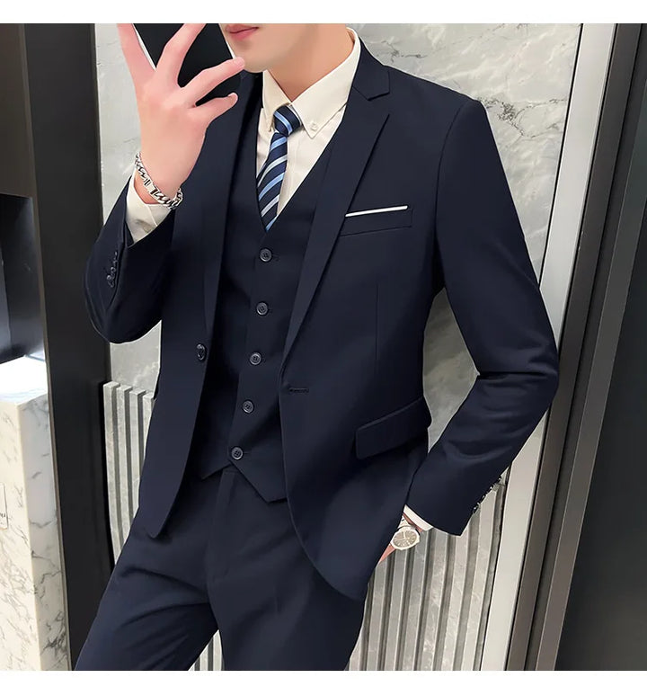 High Quality Business Casual Wedding (suit + Vest + Trousers) 2024 New Fashion Banquet Handsome Men's 3-piece Set  S-6XL