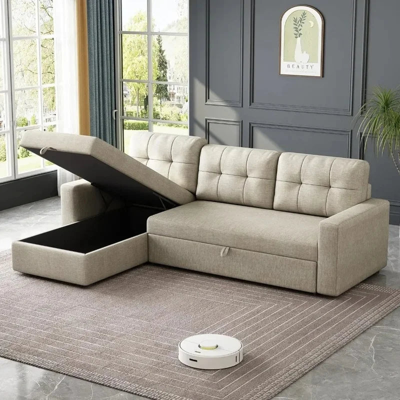 Convertible Sofa Bed with 3 Cushions, Breathable Fabric for Living Room, Apartments, and Offices Furniture.