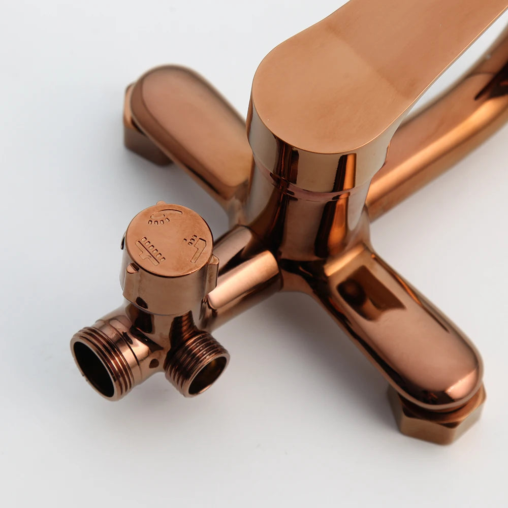 JIENI Luxury Rose Golden Shower Faucet Set Solid Brass Handle Bathroom Bathtub Mixer Rainfall Hand Shower & Spray Shower Facuet