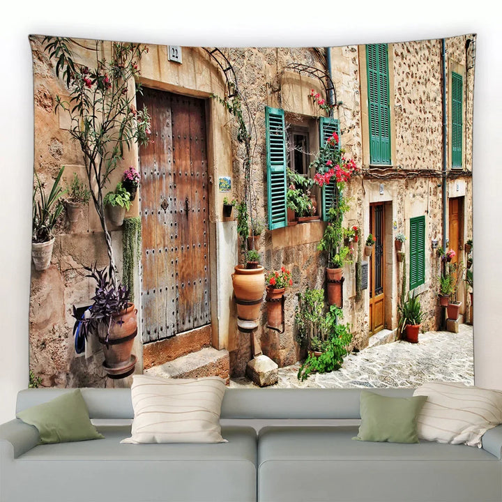 Landscape Wall Hanging Tapestry Ltaly Rural Small Town Street Architecture Retro Style Background Decor Hippie Bedroom Blanket