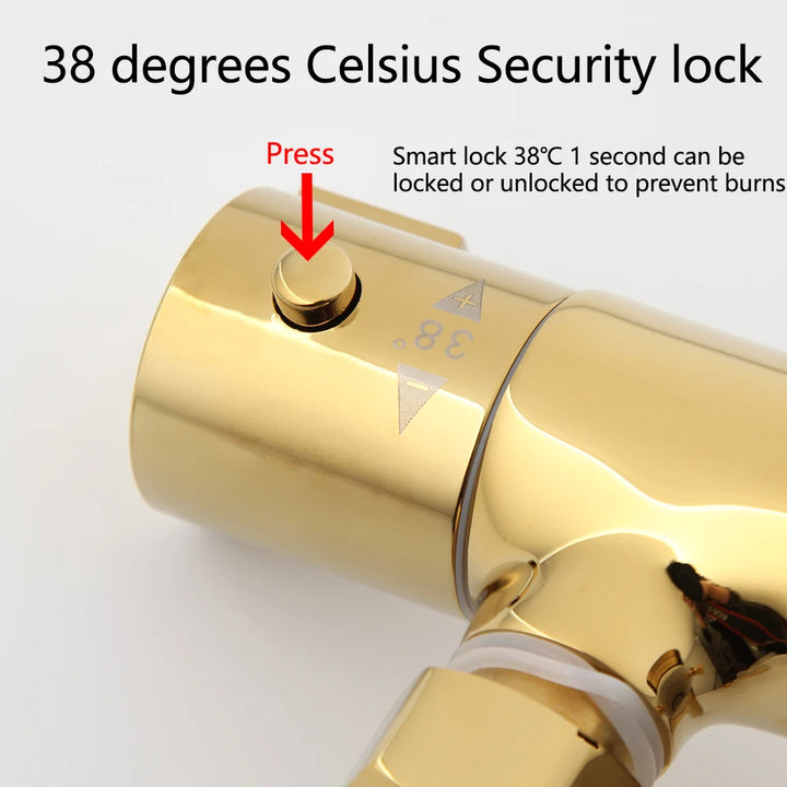 KEMAIDI Thermostatic Shower Set Gold Bathroom Shower System 38 Thermostatic Bath Shower Set Round Rainfall Top Shower Head