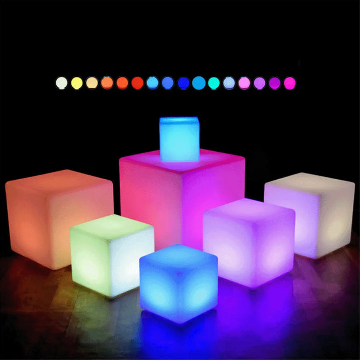 Battery Powered LED Glowing Cube Night Lights Remote 16 Colors Bar KTV Hotel Table Chair Lamps for Wedding Party Garden Decor