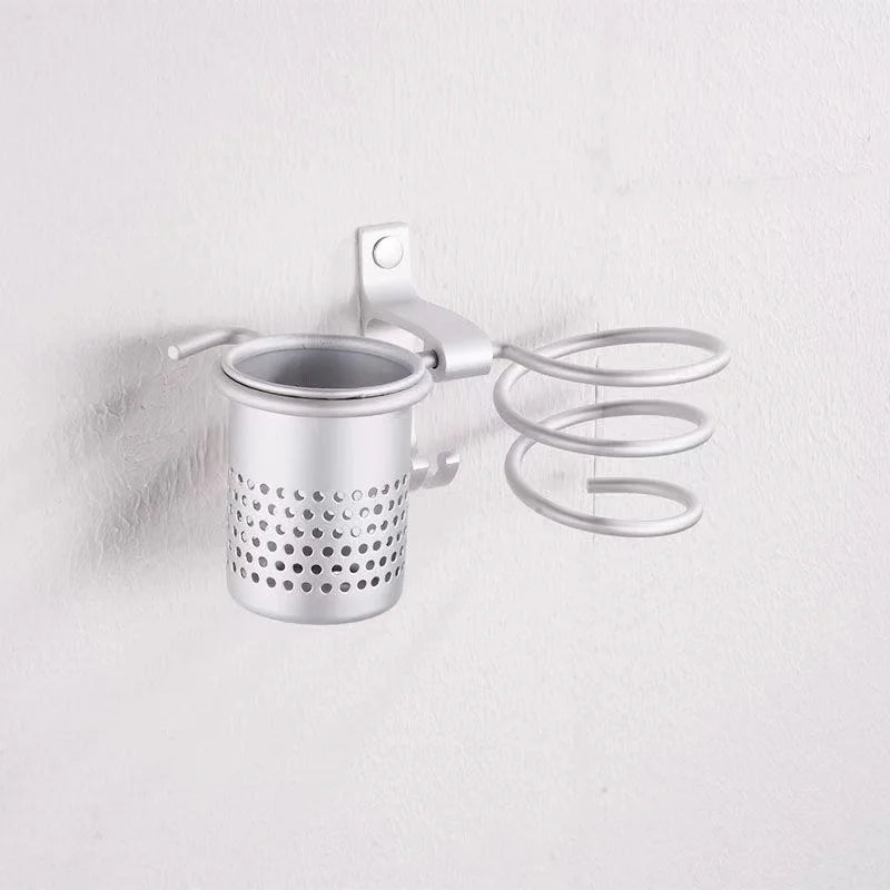 Hair Dryer Rack Silver/Gold Space Aluminum Bathroom Hair Dryer Shelf Wall Mounted Hair Dryer Holder Storage Rack Hooks With Cup