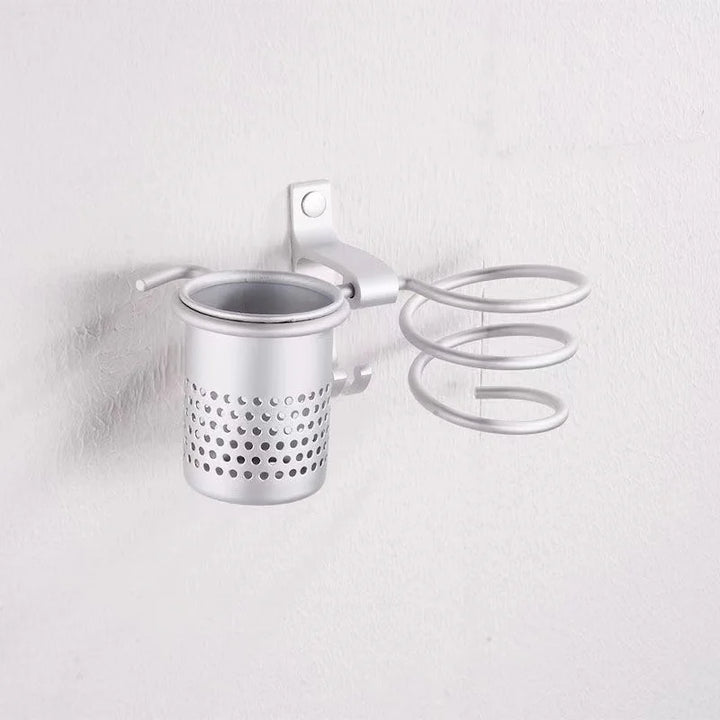 Hair Dryer Rack Silver/Gold Space Aluminum Bathroom Hair Dryer Shelf Wall Mounted Hair Dryer Holder Storage Rack Hooks With Cup