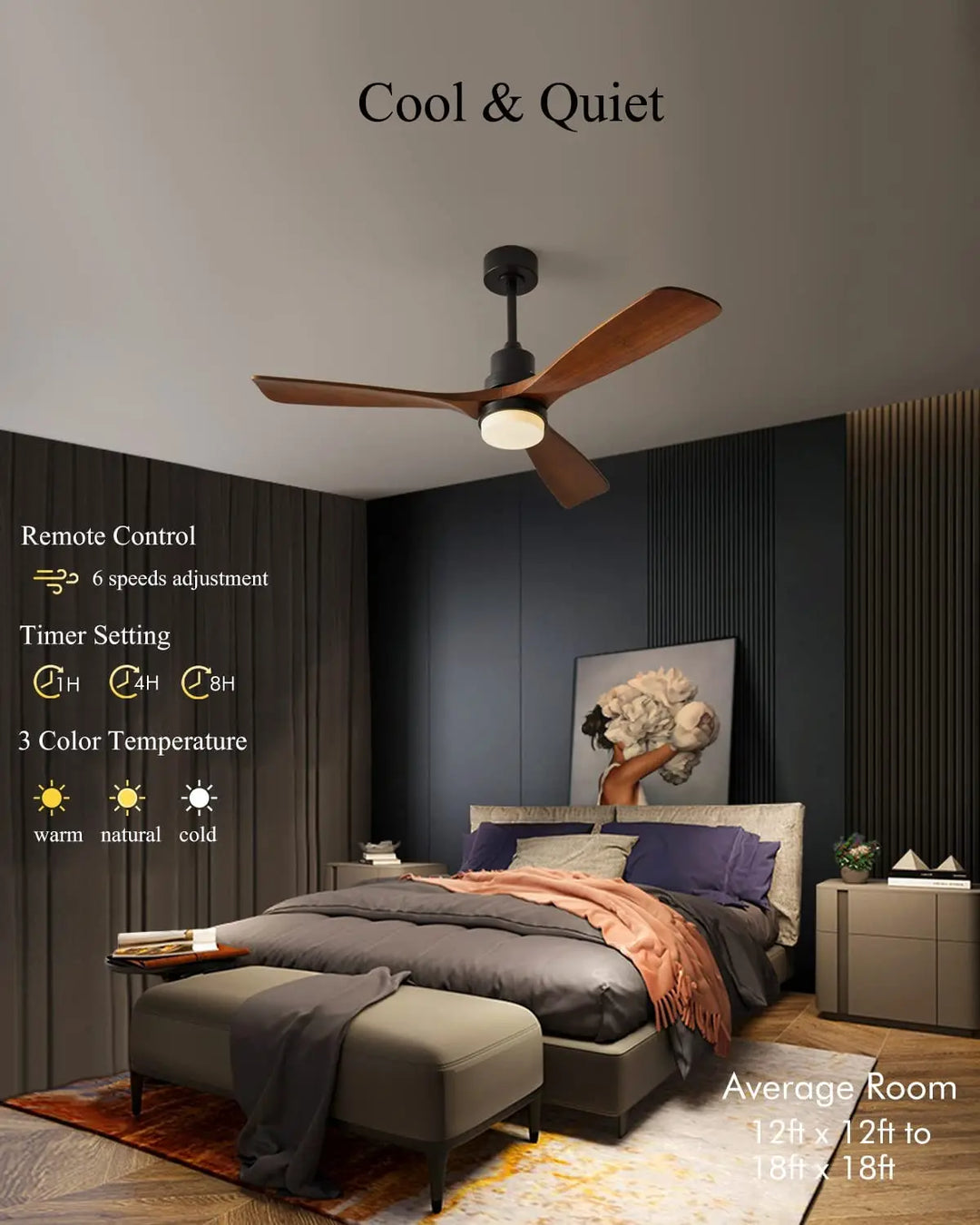 Industrial Ceiling Fans with Lights Remote Control Indoor Outdoor Wood Ceiling Fan with 3 Blade for Patio Living Room Bedroom
