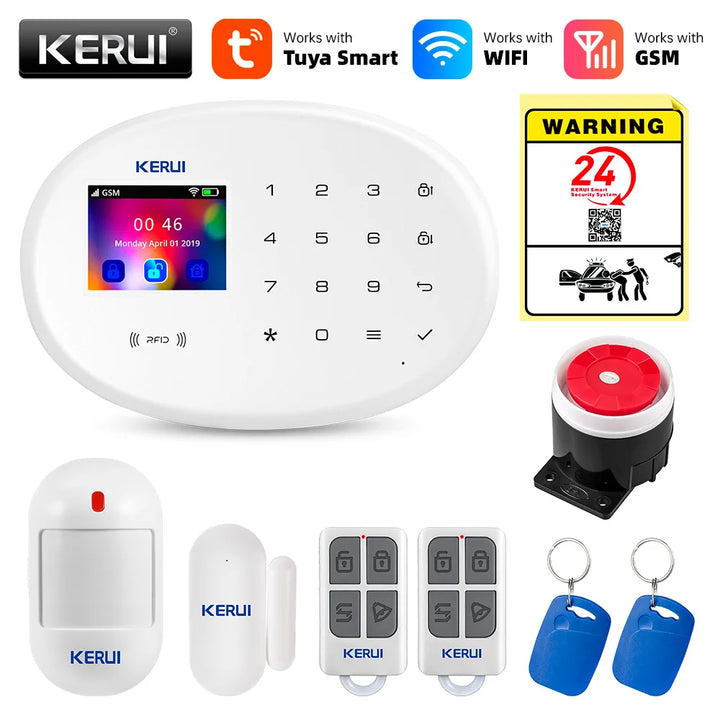 KERUI Tuya Smart WIFI GSM Alarm System Works With Alexa Home Security Wireless 433Mhz Burglar Alarm Door Window Sensor Detector