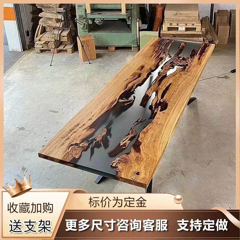 Epoxy resin river table walnut log solid wood large board  poplar tea table simple
