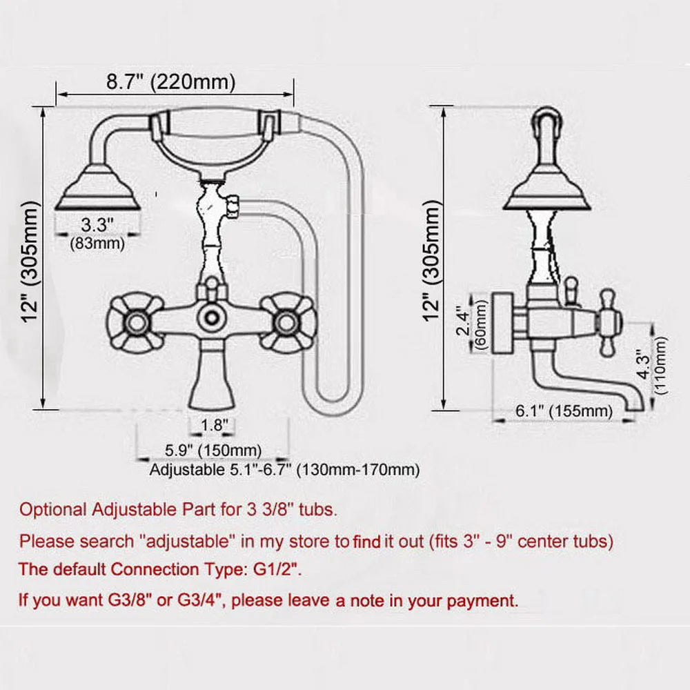 Dual Cross Handles Chrome Finish Bathroom Tub Faucet with Hand Held Shower Sprayer
