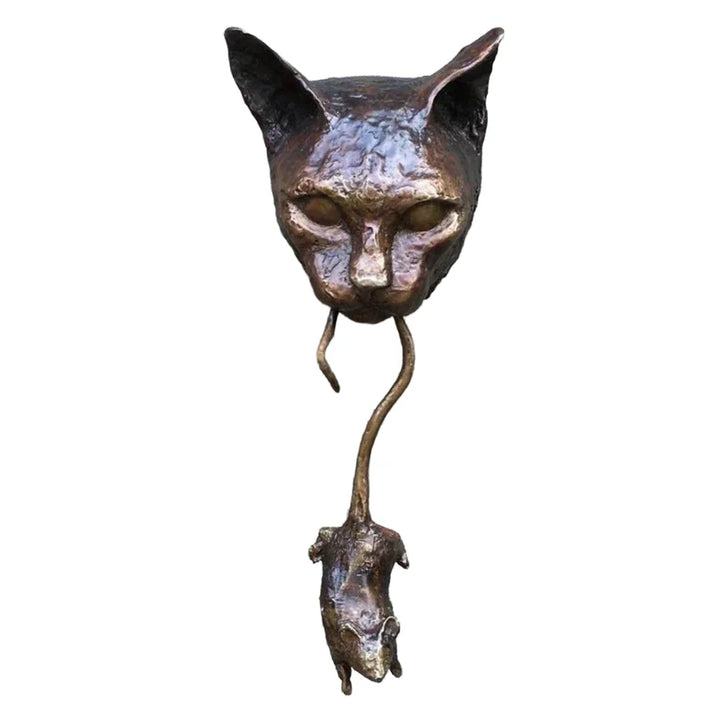 Cat and Mouse Statue Resin Wall Sculpture Pendant Knocker Decoration for Door