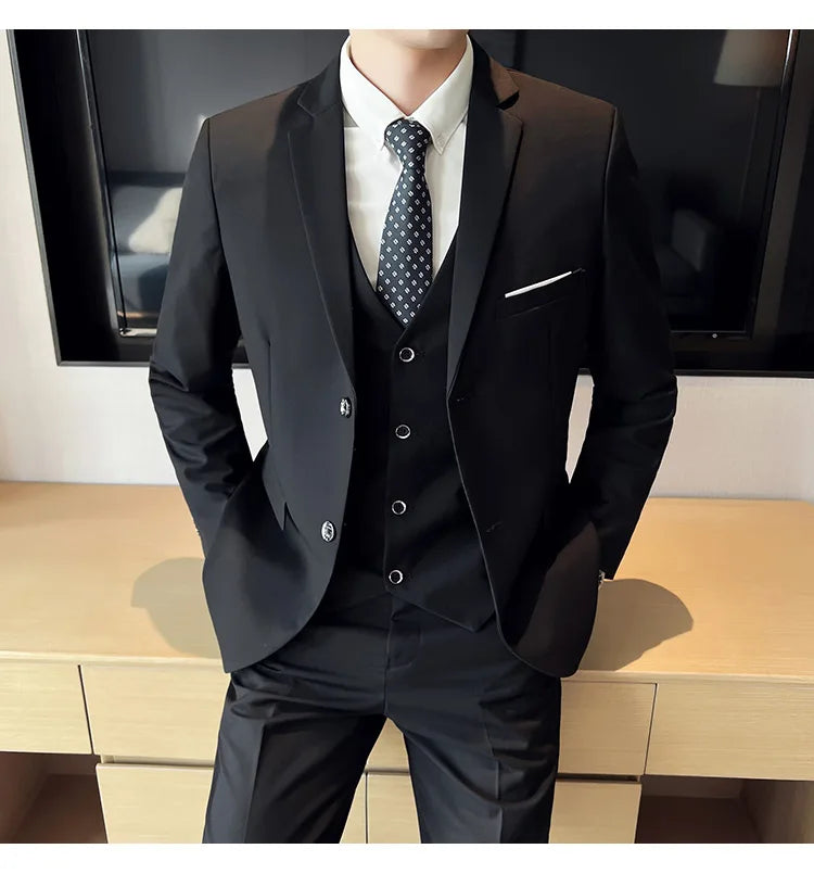 High Quality Business Casual Wedding (suit + Vest + Trousers) 2024 New Fashion Banquet Handsome Men's 3-piece Set  S-6XL