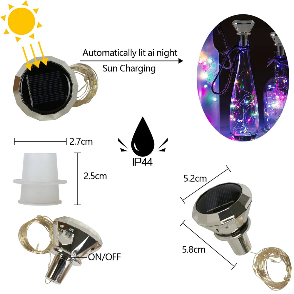 Updated Solar Wine Bottle Lights 2M 20 LED Copper Wire Fairy Garland String Lights 4/8/10 Pack