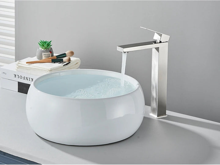 Brushed Nickel Basin Faucet Black Bathroom Faucet Deck Mounted Basin Sink Tap Mixer Hot & Cold Water Stainless Steel Faucet