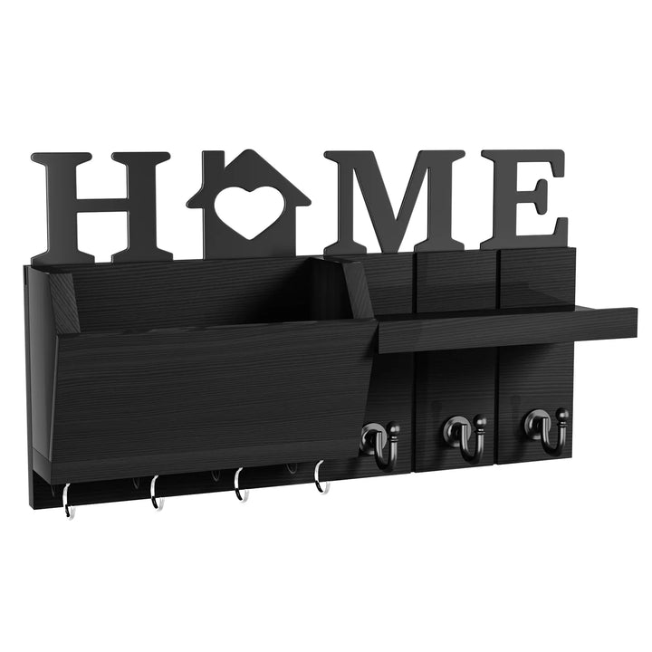 Key and Mail Holder for Wall, Wooden Key Holder and Mail Organizer for Wall Mount with 7 Hooks, Decorative Hanging Rustic Decor