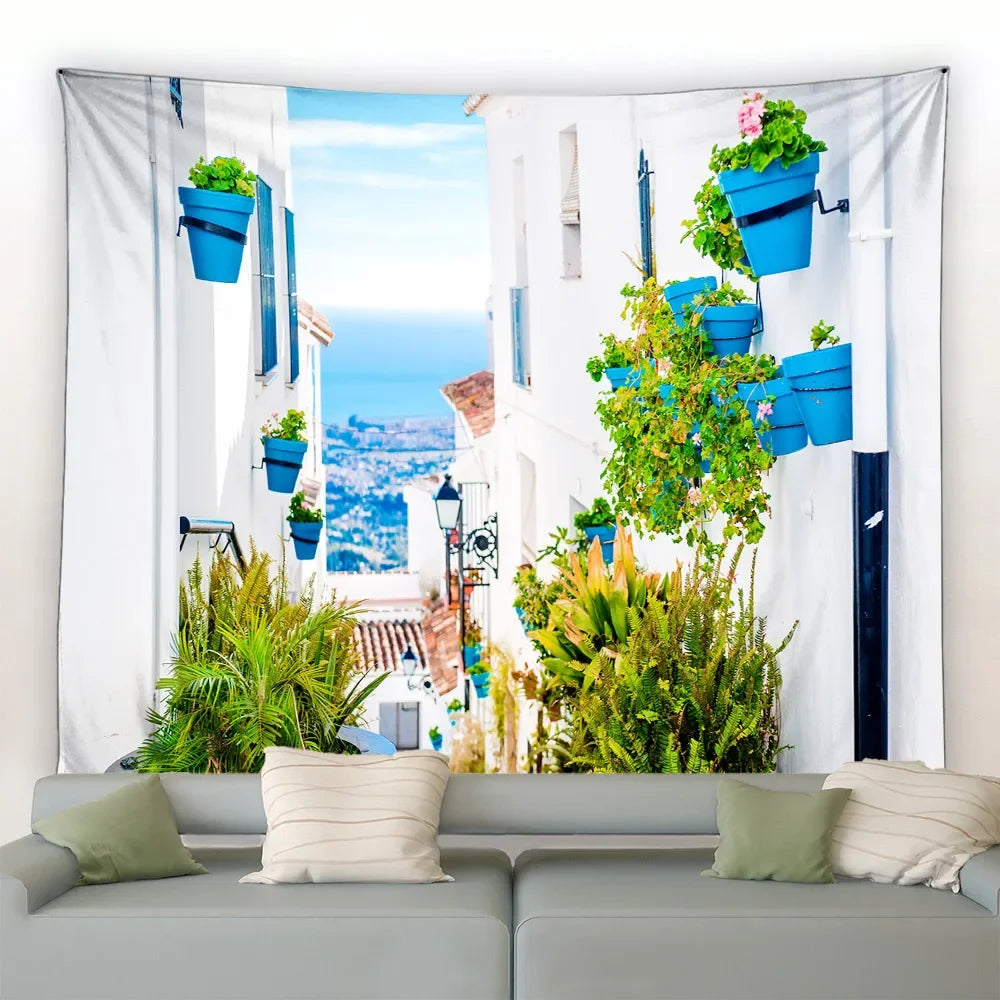 Landscape Wall Hanging Tapestry Ltaly Rural Small Town Street Architecture Retro Style Background Decor Hippie Bedroom Blanket