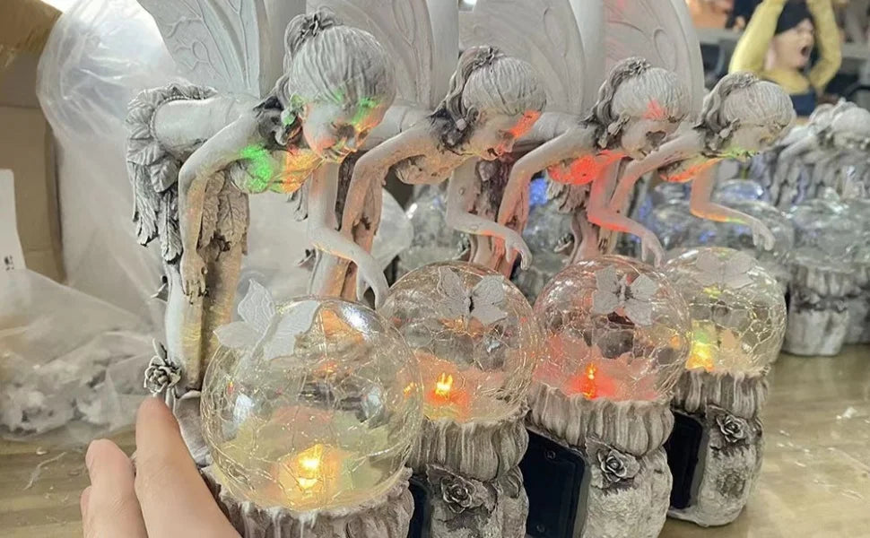 Fairy Garden Statue Solar Garden Decor Fairy Statue Outdoor with Glass Ball  Waterproof Outdoor Decor Suitable for Yard