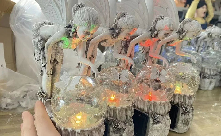 Fairy Garden Statue Solar Garden Decor Fairy Statue Outdoor with Glass Ball  Waterproof Outdoor Decor Suitable for Yard