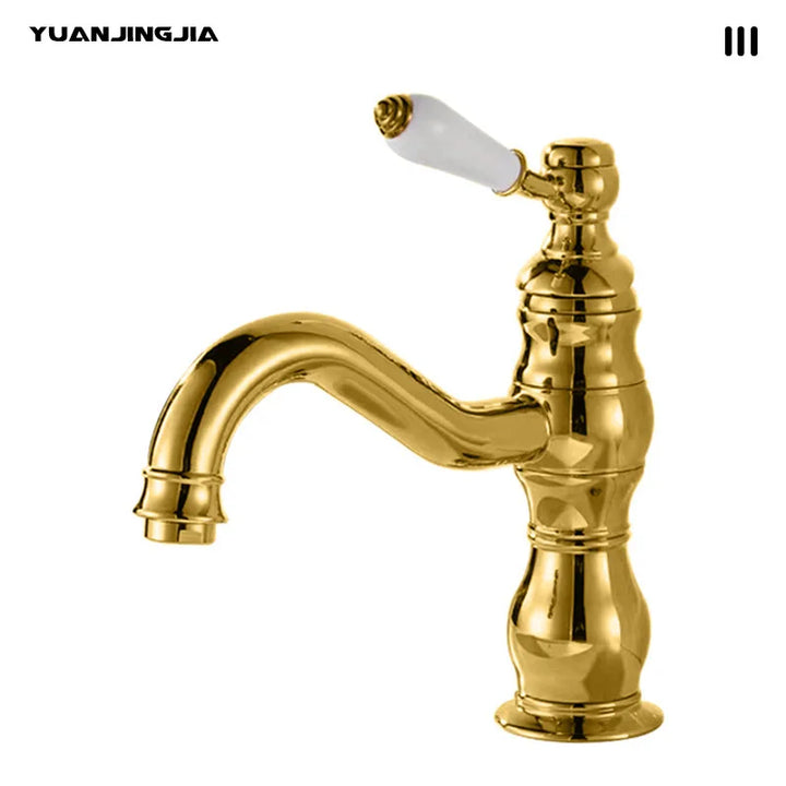 Vintage copper basin faucet French light luxury bathroom cabinet bathroom sink hot and cold water faucet can be rotated