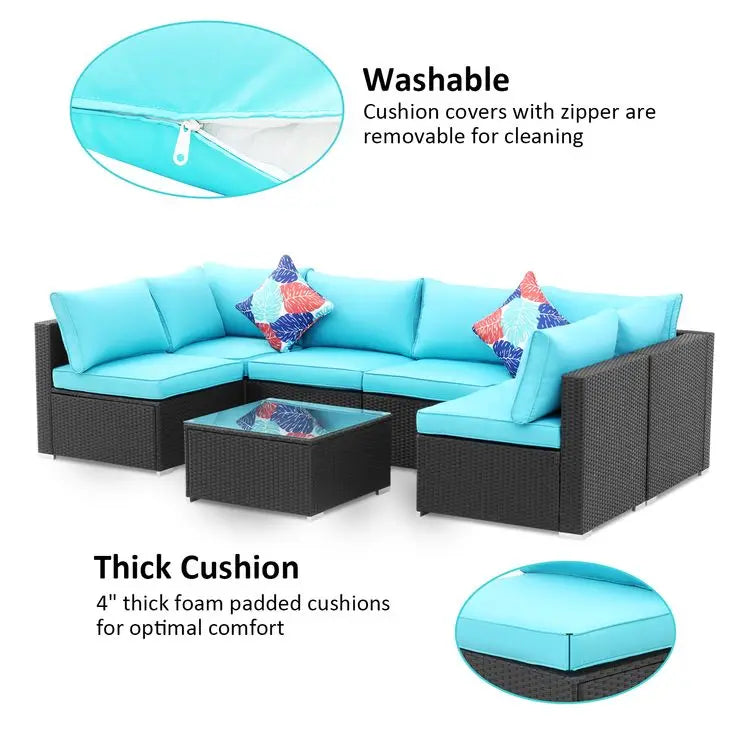 Contemporary Outdoor Garden Pe Rattan Wicker Sofa Furniture Set Of 9 Pieces