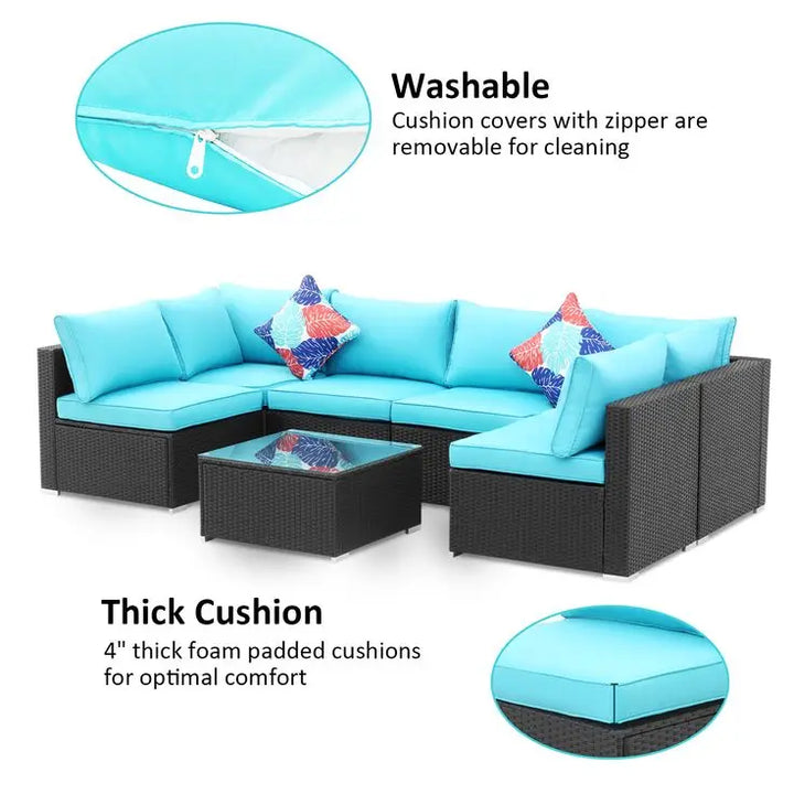 Contemporary Outdoor Garden Pe Rattan Wicker Sofa Furniture Set Of 9 Pieces