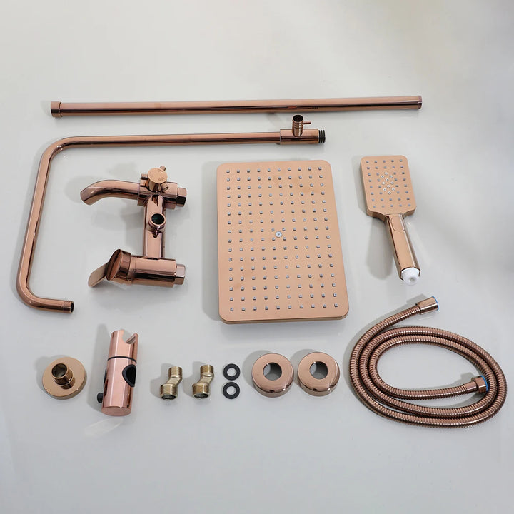 JIENI Luxury Rose Golden Shower Faucet Set Solid Brass Handle Bathroom Bathtub Mixer Rainfall Hand Shower & Spray Shower Facuet