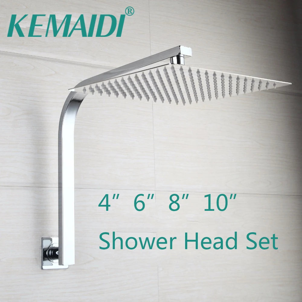 KEMAIDI Rainfall Bathroom Shower Head with Square Gooseneck Shower Arm Brass Wall Mount Shower Arm Bathroom Shower Head Set