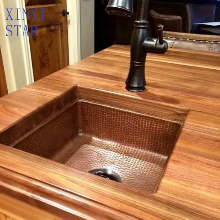 40x40x18cm Copper Single Bowl Drop-In Kitchen Sink Bar Sink
