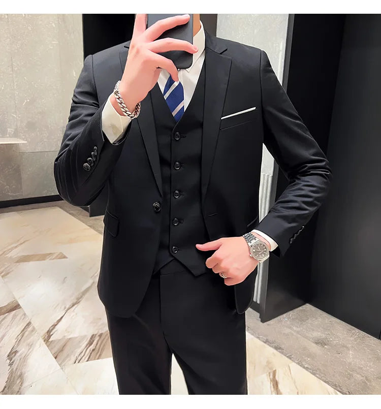 High Quality Business Casual Wedding (suit + Vest + Trousers) 2024 New Fashion Banquet Handsome Men's 3-piece Set  S-6XL