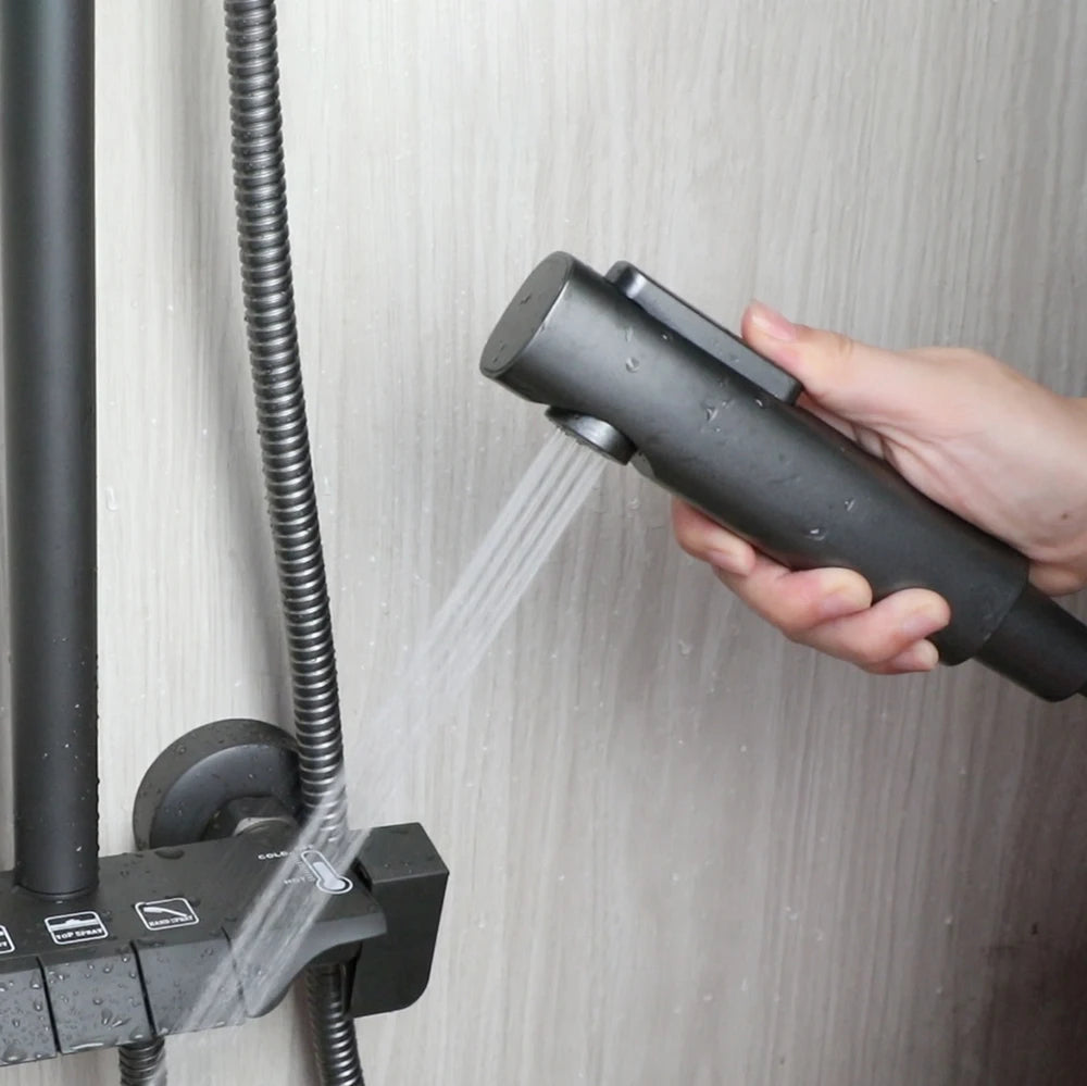 KEMAIDI Piano Key Shower Faucet Set Grey Shower System 4 Function Bathroom Rain Shower Combo Set Brass Bathtub Faucets Mixer