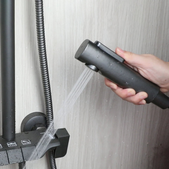 KEMAIDI Piano Key Shower Faucet Set Grey Shower System 4 Function Bathroom Rain Shower Combo Set Brass Bathtub Faucets Mixer