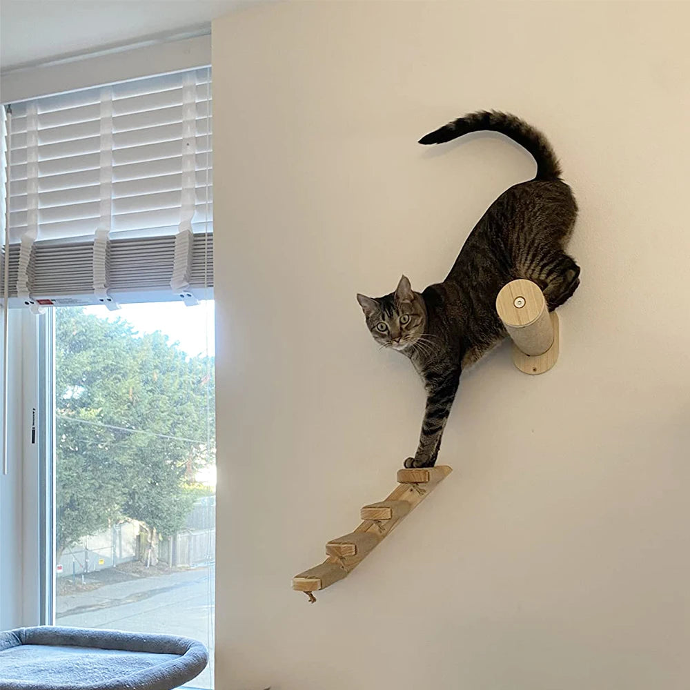 Cat Climbing Shelf Wall Mounted Four Step Stairway With Sisal Scratching Post For Cats Tree Tower Platform Jumping Pet Furniture