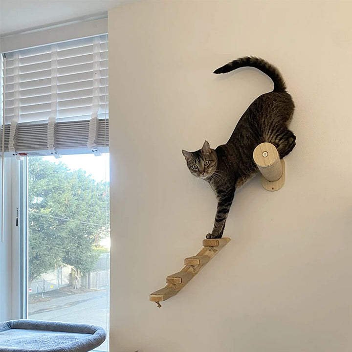 Cat Climbing Shelf Wall Mounted Four Step Stairway With Sisal Scratching Post For Cats Tree Tower Platform Jumping Pet Furniture