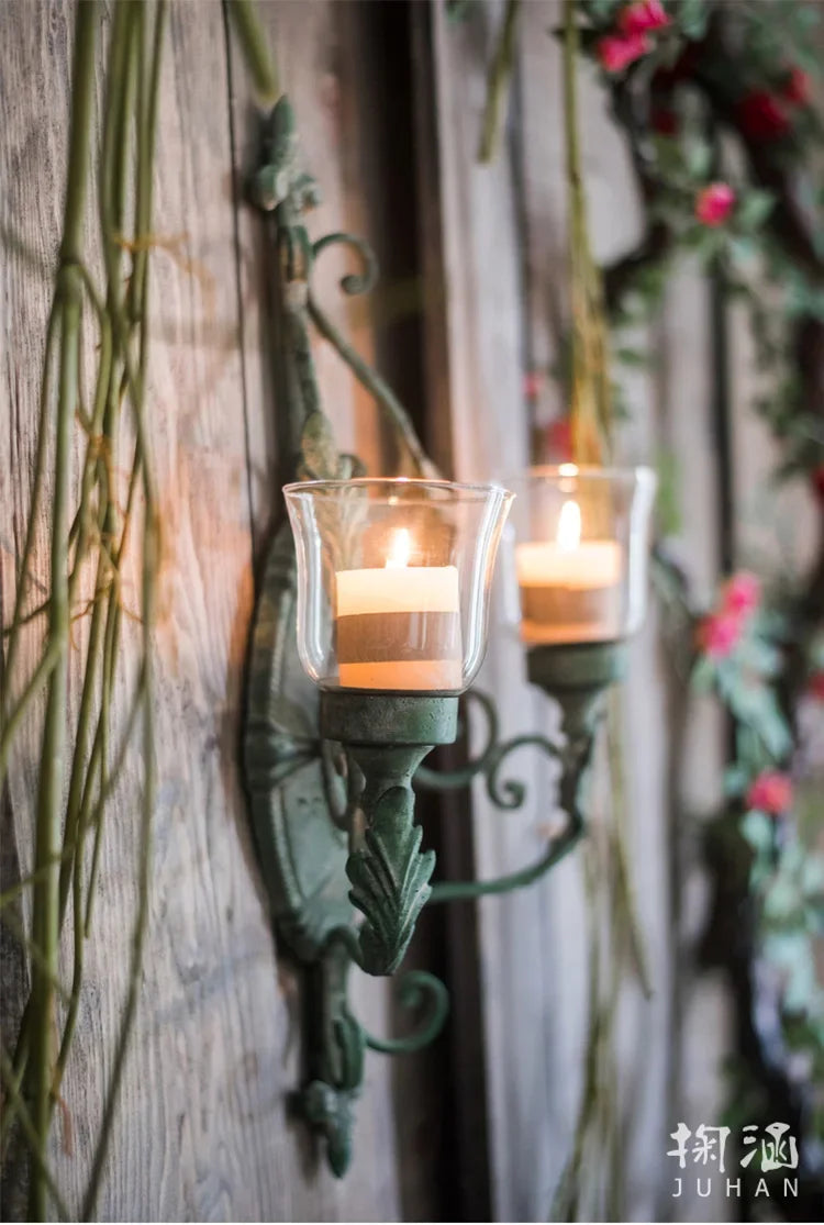 Juhan-Wall Hanging Candlestick, Wind Lamp, Retro Iron Art, Renovation Decoration, Grocery, Garden, Courtyard, French Style