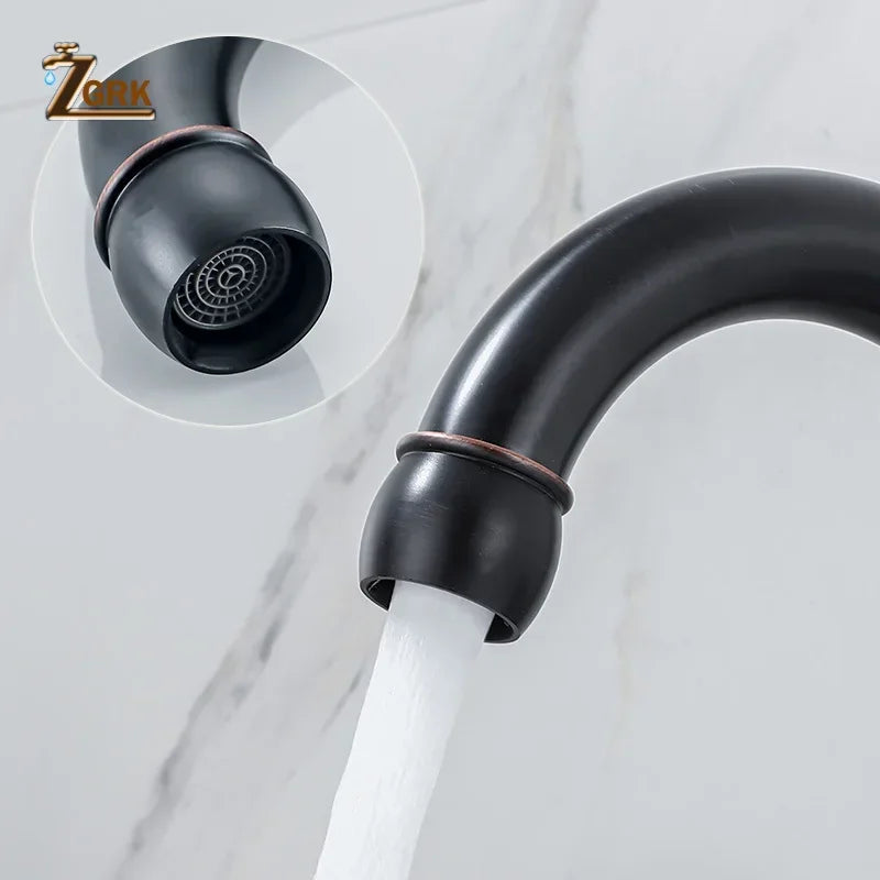 Brass Bathroom Faucet Set Dual Holder Three-hole Wash Basin Faucet Split Hot and Cold Water Sink Taps 5pc Black Tap