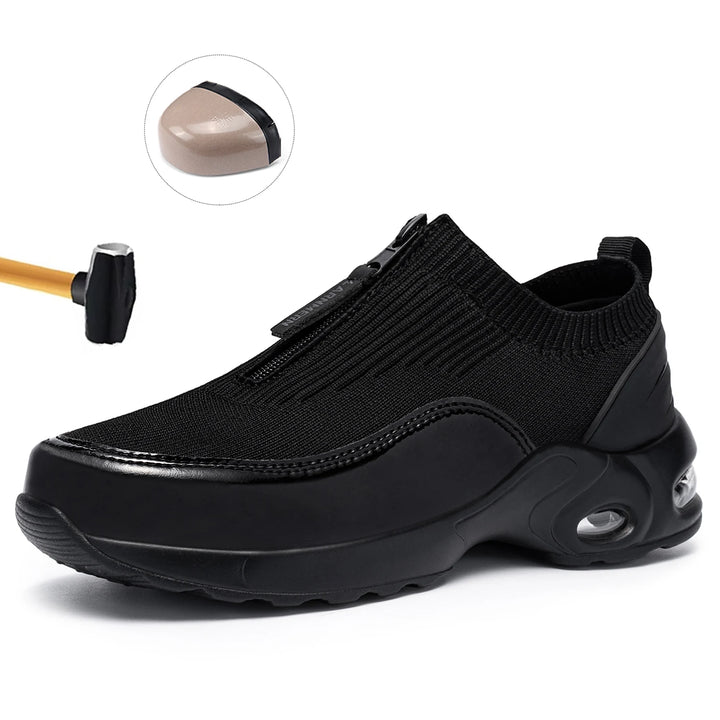 LARNMERN Steel Toe Shoes for Women Air Cushion Lightweight Work Shoes Slip On Safety Sneakers Comfortable