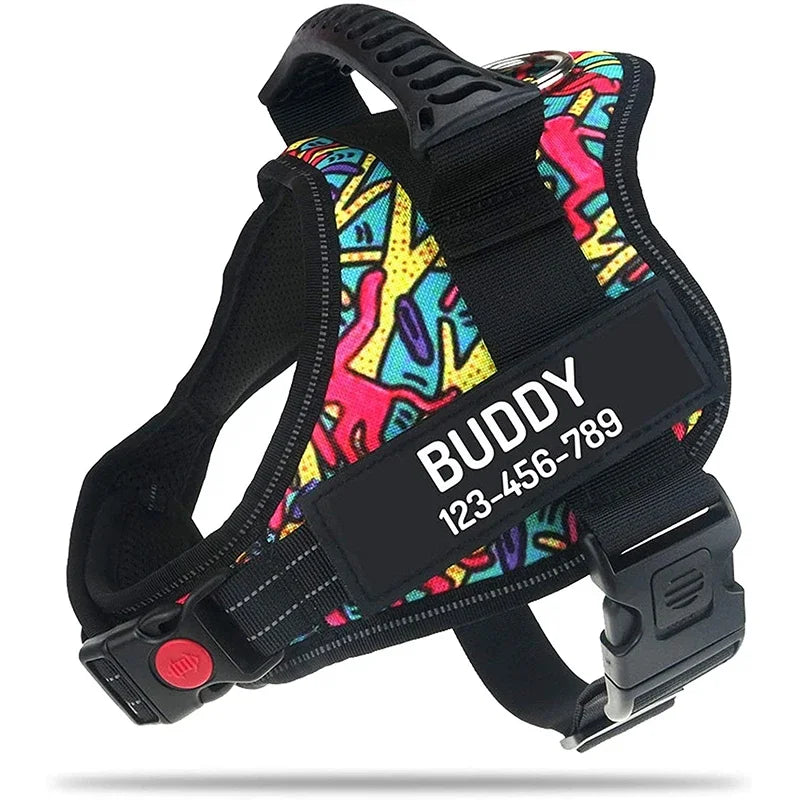 Personalised No Pull Dog Harness with Custom Name and Phone Number Heavy Duty Pet Vest To Prevent Tugging Pulling Choking