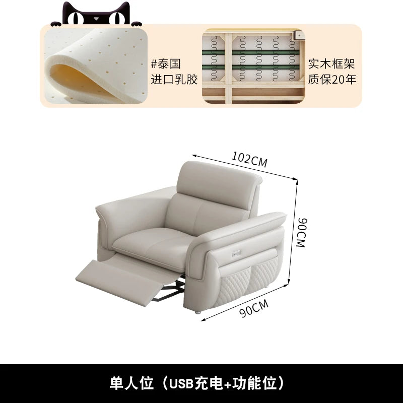 Cozy Genuine Leather Sofa Modern Designer Electric Reclining Lounge Sofa