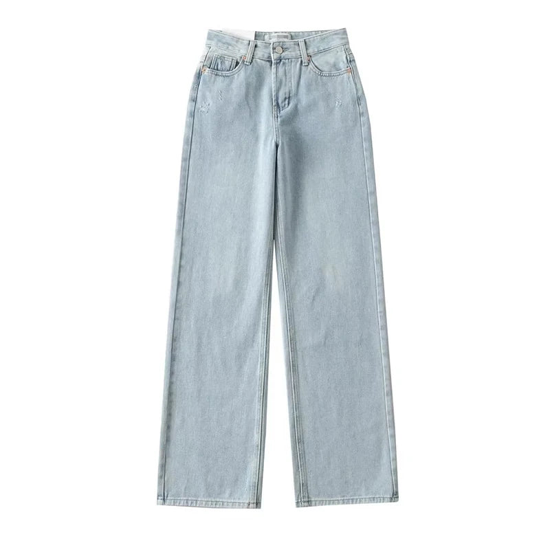 MiuKoMiYa Straight Leg Jeans For Women High Waist Gray Long Wide Denim Pants Vintage Blue Boyfriend Jeans