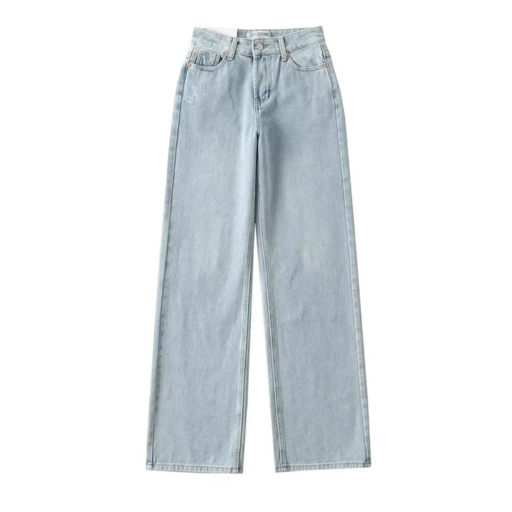 MiuKoMiYa Straight Leg Jeans For Women High Waist Gray Long Wide Denim Pants Vintage Blue Boyfriend Jeans