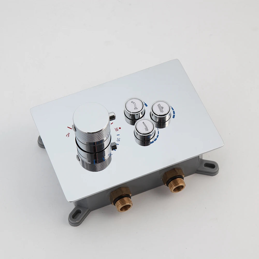 KEMAIDI Bathroom Wall Mount Thermostatic Rainfall Shower Faucet Set Chrome Concealed Shower System Waterfall Tub Spout Mixer Tap