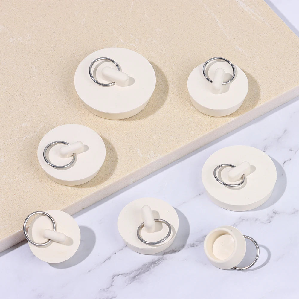 Kitchen Bathroom Water Sink Plug with Hanging Ring Round Rubber Bathtub Stopper Durable White Leakage-proof Sewer Drain Cover