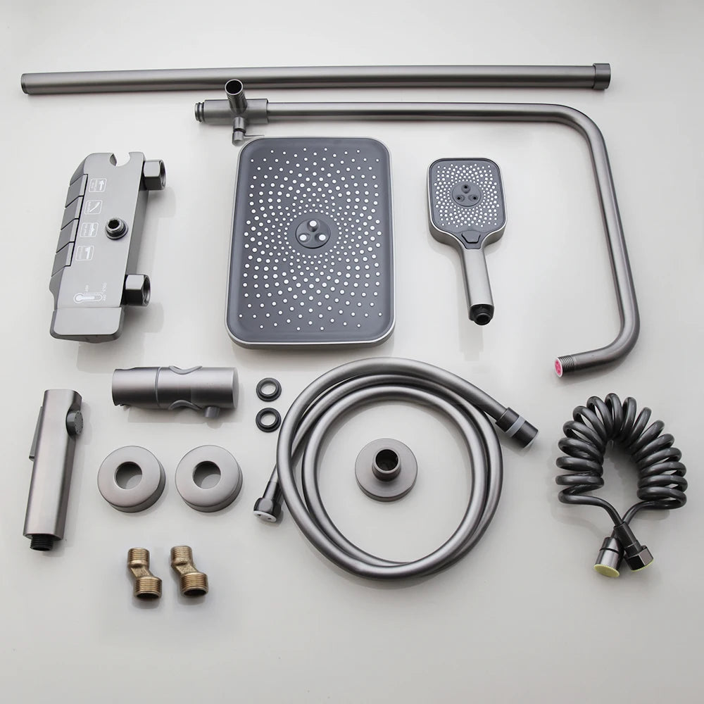 KEMAIDI Piano Key Shower Faucet Set Grey Shower System 4 Function Bathroom Rain Shower Combo Set Brass Bathtub Faucets Mixer