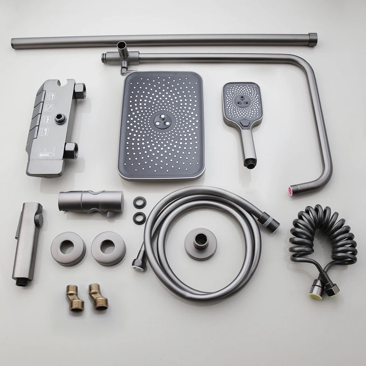 KEMAIDI Piano Key Shower Faucet Set Grey Shower System 4 Function Bathroom Rain Shower Combo Set Brass Bathtub Faucets Mixer